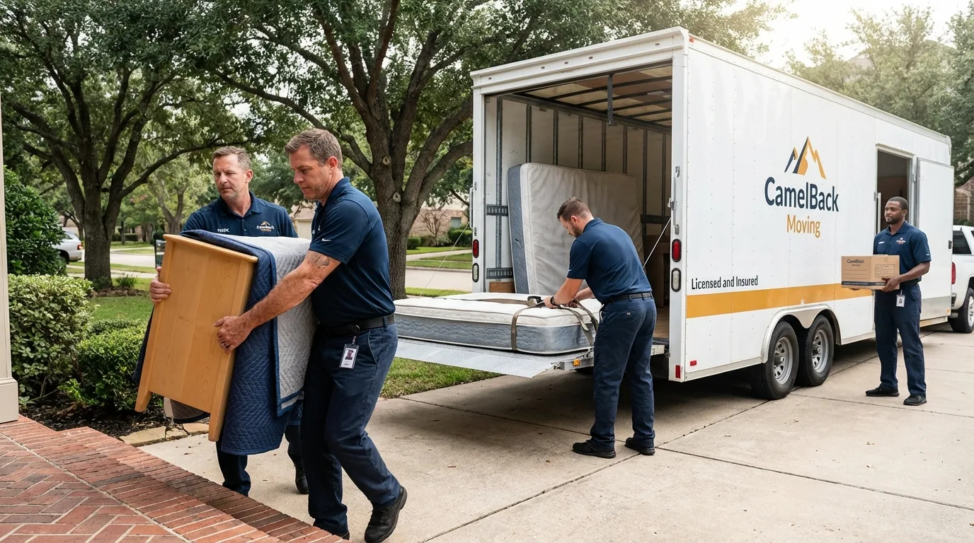 Crew loading residential truck for cross-state move from Saranac, MI
