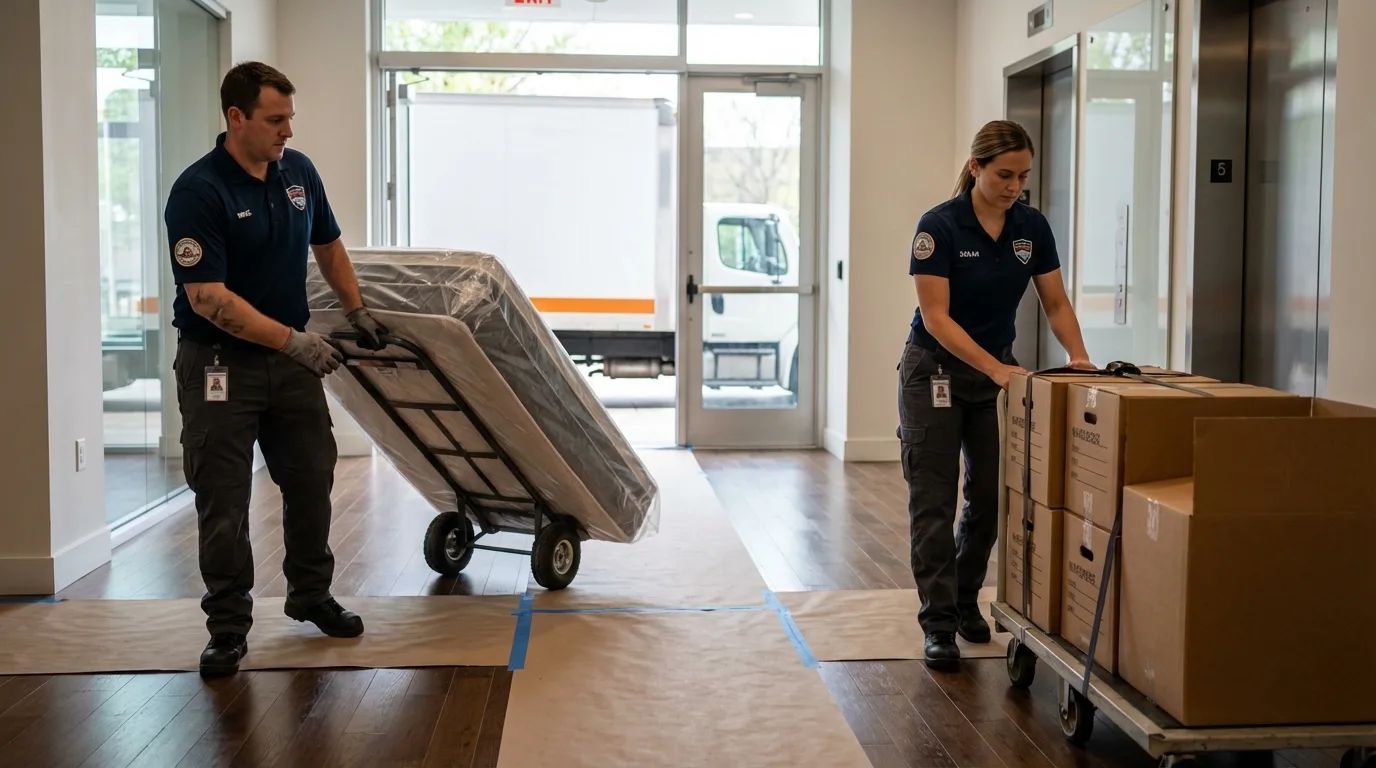 Professional apartment movers loading elevator in Saranac, MI